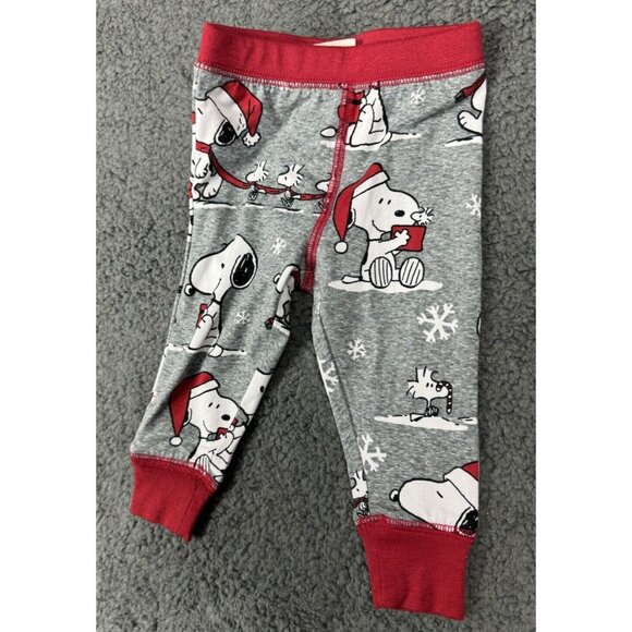 Munki Unisex 9m Peanuts Santa Snoopy Woodstock Baby Pajama Set Red Grey 9 M - Picture 6 of 11